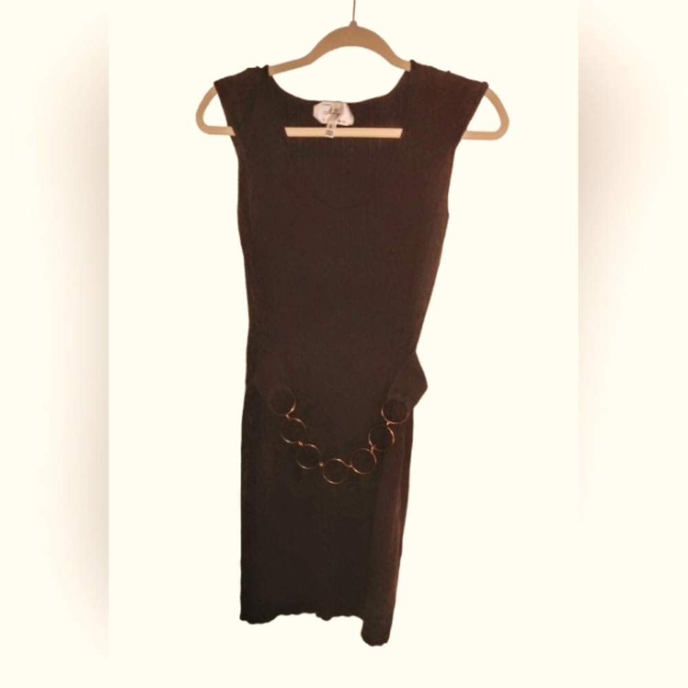 Vintage Milly of New York Brown Gold Belt Knit Mini Dress